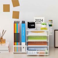 Organisateur de bureau avec porte-documents, organiseur de papier à 5 niveaux avec tiroir coulissant et 2 porte-stylos, organiseur de fichiers en maille