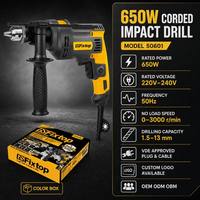 Bor Impak Berkabel GSFixtop 650W 13mm  Colokan Eropa Bor Palu Putar 26mm 650W 13mm Mode Impak untuk Industri & DIY