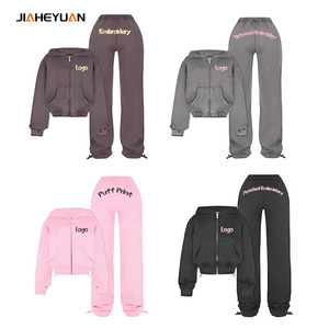 Conjunto de <span class=keywords><strong>Sudadera</strong></span> Corta con Cremallera y Pantalones Acampanados, Conjuntos Deportivos Personalizados, Conjunto Deportivo Vintage, Ropa Urbana, Conjunto de 2 Piezas, Chándales para Mujer - Product Image 3