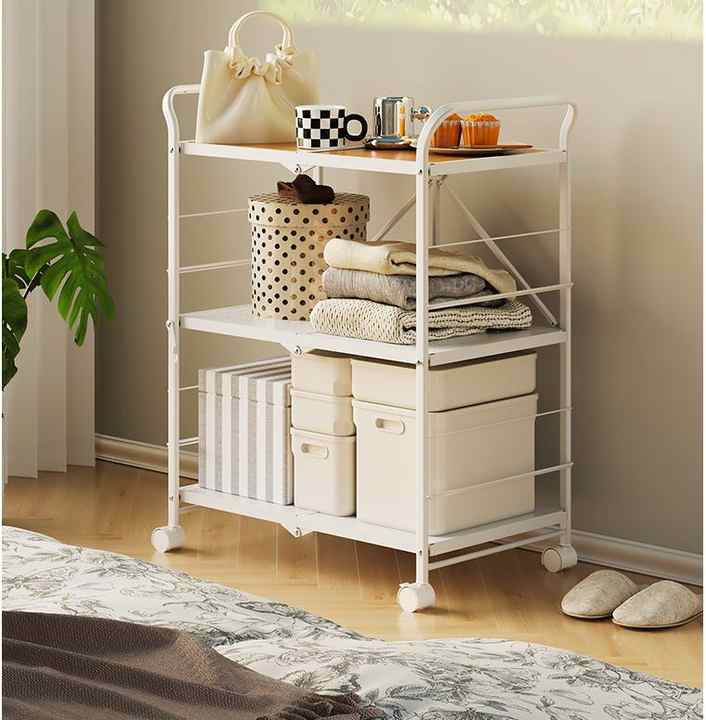 3-tier Foldable Rack with Board Metal Wheels - Eco-Friendly Storage