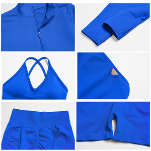 <span class=keywords><strong>Ensemble</strong></span> de vêtements de <span class=keywords><strong>sport</strong></span> sans couture avec logo personnalisé, soutien-gorge de yoga, leggings, veste de <span class=keywords><strong>sport</strong></span>, shorts de fitness pour femmes - Product Image 3