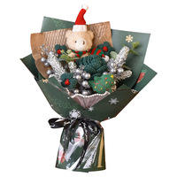 Bouquet de roses tricotées prêtes à l'emploi, ours en peluche de Noël, cadeau pour petite amie, réveillon de Noël, Père Noël