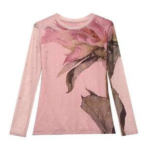 T-<span class=keywords><strong>shirt</strong></span> en <span class=keywords><strong>gaze</strong></span> à manches longues et col rond pour <span class=keywords><strong>femme</strong></span>, motif floral bronzé, collection Printemps/Été - Product Image 5