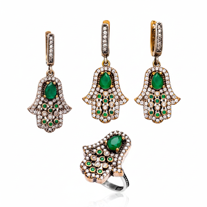 หินมรกตของแท้ออกแบบ Hamsa ชุดขายส่งชุดเงินหัตถกรรมตุรกีแฟชั่นอินเทรนด์ - Product Image 2