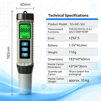 Stylo testeur de qualité de l'eau 8-en-1 XS-MF-X81 – Détecteur numérique portable TDS/EC/pH/chlore/S.G./sel pour analyse de l'eau domestique