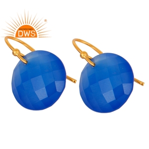 Boucle d'oreille goutte calcédoine bleue Boucles d'oreilles pour femmes Designer Boucles d'oreilles indiennes en argent plaqué or Fournisseur Collection Vintage - Product Image 2