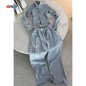 Ensemble Deux Pièces <span class=keywords><strong>Femme</strong></span> Vente en Gros Nouvelle Mode Survêtement à Capuche Double Zip Ensemble Personnalisé Pull à Capuche Double Fermeture Éclair et Pantalon - Product Image 2