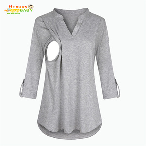 T-shirt ample à manches 3/4 à imprimé écossais avec col en V pour femmes enceintes et allaitantes 2024 - Product Image 4