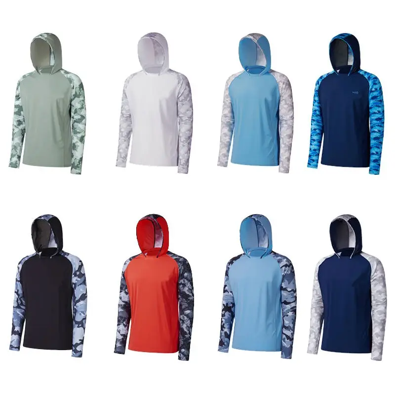 Performans balıkçılık Hoodie erkekler için özel Upf 50 + yürüyüş sörf spor balıkçılık gömlek güneşlik uzun kollu gömlek