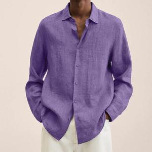 Camicie in <span class=keywords><strong>Lino</strong></span> Semplici da <span class=keywords><strong>Uomo</strong></span>, Nuova Collezione Primavera-Estate, Tinta Unita con Colletto e Bottoni, Vestibilità Ampia, Maniche Lunghe - Product Image 3