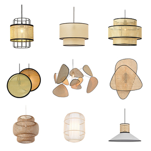 <span class=keywords><strong>Lampe</strong></span> suspendue en fer à économie d'énergie 5000K, lumière du jour, avec abat-jour en rotin fait main, luminaire de plafond en rotin pour restaurant - Product Image 1