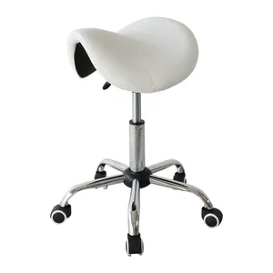 Taburete Hidráulico Rodante Ajustable Económico, Tapizado en Cuero Blanco Impermeable, Mueble de Peluquería <span class=keywords><strong>para</strong></span> Salón de Belleza, Oficina en Casa y Barbería - Product Image 4