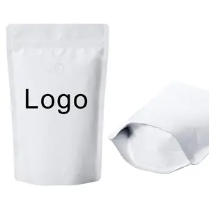 Bolsas de embalaje de cremallera reciclables respetuosas con el medio ambiente con logotipo impreso personalizado, bolsa de café blanca de papel Kraft de pie con válvula
