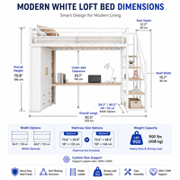 Lit mezzanine en métal robuste pour adultes avec escalier et rangement GRATUIT, espace de travail, gain de place, capacité de charge massive de 450 kg