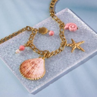 Nuevo Collar con Colgante de Estrella de Mar y Concha Chapados en Oro de la Serie Ocean, con Cadena Clásica, para Unisex, Aniversario