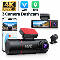 Caméra Embarquée WiFi 4K HD 3,16 Pouces Voiture DVR Caméra Avant Arrière Interne 3 Canaux 4K WiFi 3 Objectifs