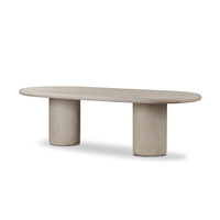 Table de salle à manger extérieure moderne en pierre marbrée unique avec double piétement en béton, 102 pouces, 8 places