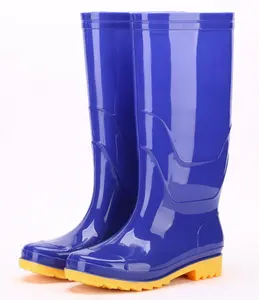 Waterdichte Hoge Kwaliteit Rubber Soft Zwart Geel Groen Blauw Laarzen Voor Regen Volwassen Pvc Lange Regen Laarzen