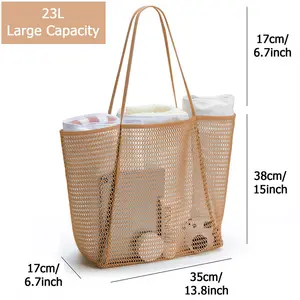 Large Capacity Net Bag Women Handbags Toys Pool Towels Beach Bag With Multiple Pockets For Family Travel