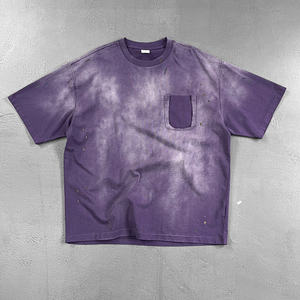 Chemise Homme Manches Courtes Tricotée Oversize Style Vintage Urbain Rétro Imprimé Poches Déchirées Effet Vieilli Lavé 100% Coton - Product Image 3