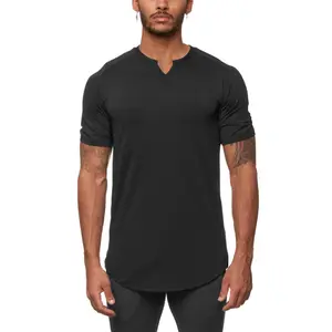 도매 체육관 스포츠웨어 V-넥 남성용 반팔 단색 티셔츠 피트니스 운동 달리기 V 칼라 티셔츠 제조업체