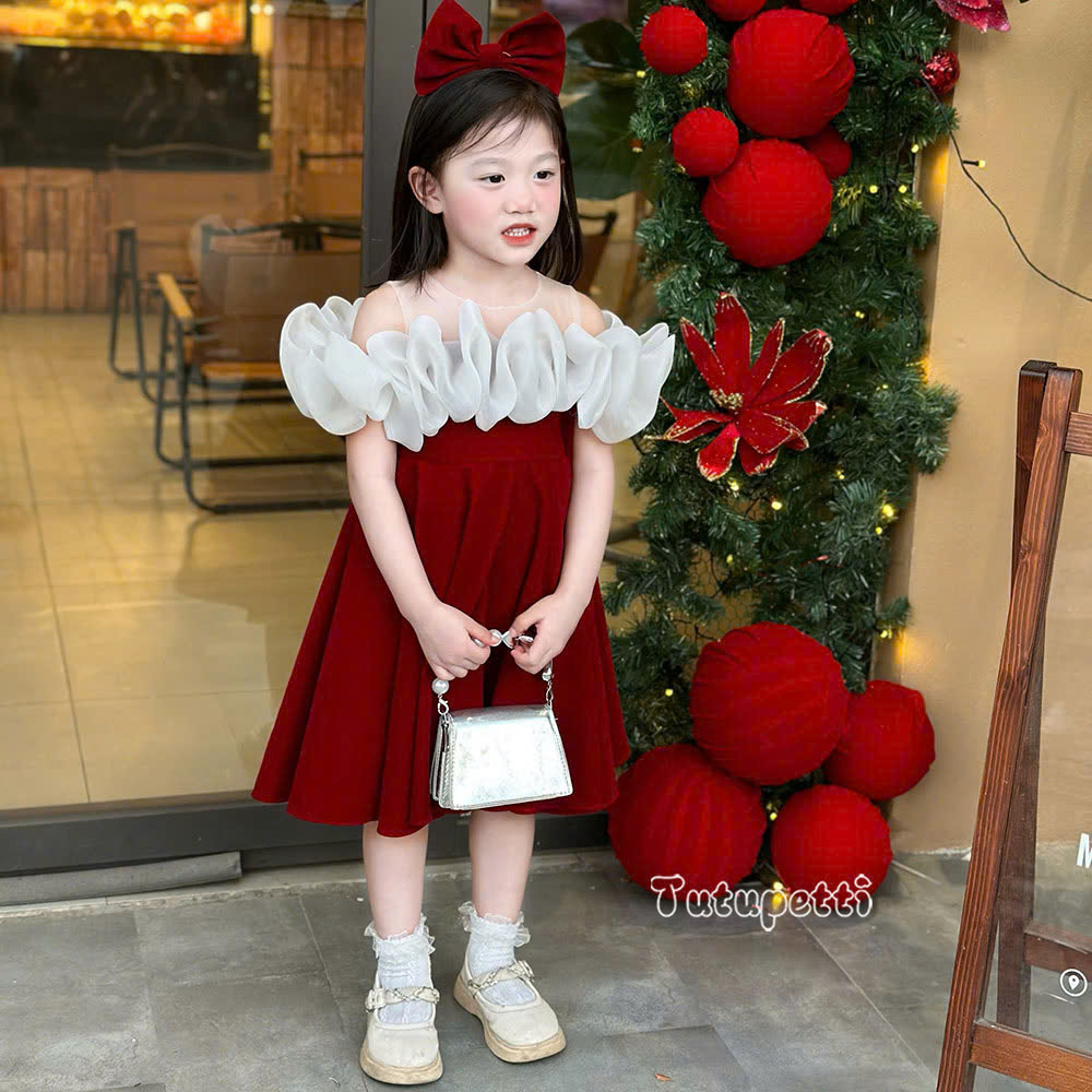 Christmas Red Velvet A-Line Knee-Length Party Dress for Girls 1-12 Years  Old off Shoulder White Ruffle Tulle Flower Girl Dress| Alibaba.com