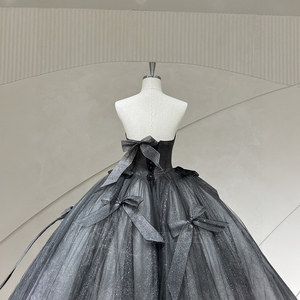 Spjy004 Elegante Vestido de Quinceañera Ombre Negro, Sin Tirantes, con Cuentas en el Corpiño, Brillante, de Tul en Capas, con Detalle de Lazo, Jancember - Product Image 4