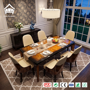 Solución de Muebles de Lujo a Medida, Juego de Mesa de Comedor con Chapa de Madera Elegante y Sillas de Cuero Acolchado para Villa o Penthouse - Product Image 1