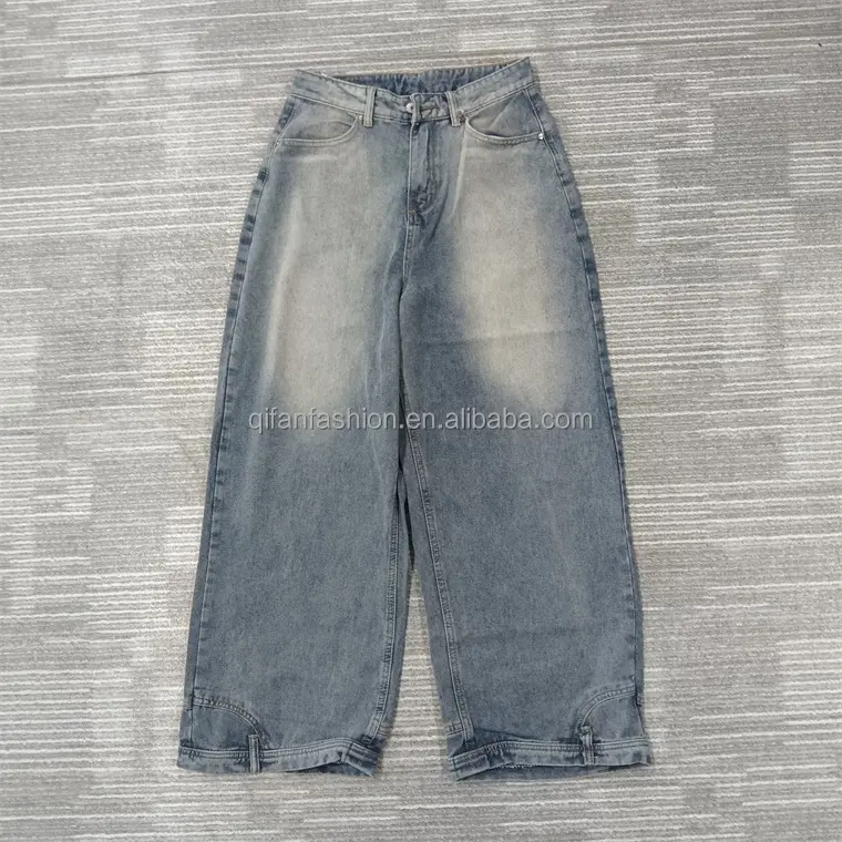 Pantalon en denim hip hop personnalisé, pantalon streetwear à jambes larges, jean d'inversion pour hommes