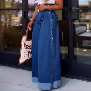 Women's High Waist Straight Jeans Casual Tie <b>Rope</b> Button Stretch Wide Leg Pants Fashion - Product Image 4