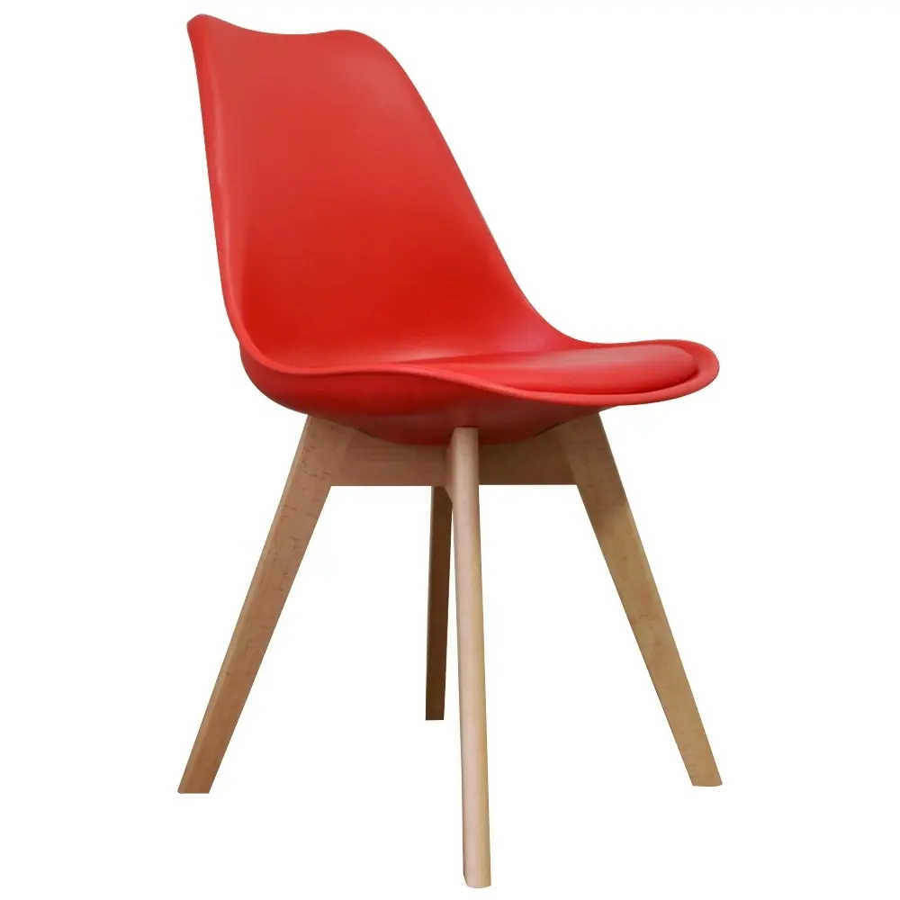 Cadeira Leda vermelha em polipropileno cơ sở madeira E assento estofado Tulip đệm ghế