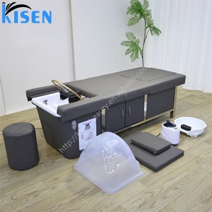 KISEN Nail Salon Furniture Foot Spa Head Therapy Shampoo Basin Reclining Electric Shampoo <b>Bed</b> with Pedicure for Hair Salon - Product Image 3