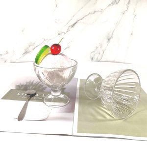 Hoa Mặt Trời khắc Kem Sundae bát với Cổ Phiếu đứng ly thủy tinh stemware STEM Ice Cup cao rõ ràng Milkshake thủy tinh - Product Image 6