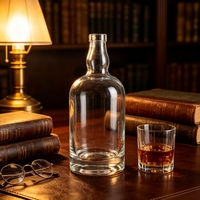 Bouteille vide en plastique de 1 litre en forme de crâne pour vodka, whisky, brandy, gin, rhum, tequila, spiritueux, liqueur avec bouchon en liège
