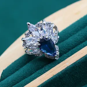 Incredibile per le donne anello di cristallo blu matrimonio gioielli in argento regalo personalizzato anello di gioielli in argento anelli all'ingrosso