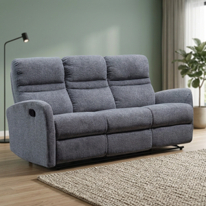 Modern Gray Fabric Manual Recliner <b>Sofa</b> Three Seater Upholstered Lounge Couch For Living Room Home Furniture - Product Image 1
