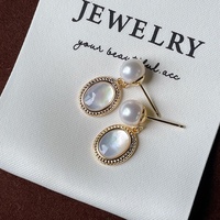 Boucles d'oreilles en perles d'eau douce naturelles de 7 mm, forme géométrique/ellipse, en tungstène serties d'argent S925, style français, luxe léger pour femmes