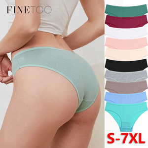 Finetoo taglie forti S-7XL donna <span class=keywords><strong>Sexy</strong></span> Plus Size slip elasticizzati morbidi Lingerie da donna in cotone a coste mutandine di biancheria intima - Product Image 2