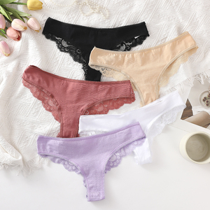 Bragas de cintura baja con costuras de encaje, bragas transpirables no tejidas para mujer, calzoncillos clásicos diarios de moda y cómodos - Product Image 3