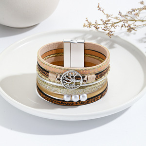 Wholesale Copper Tube Magnetic Buckle Multilayer Life Tree <b>Leather</b> <b>Bracelet</b> Jewelry for Women - Product Image 5