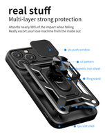 Nouveaux accessoires pour iPhone 16 15 14 13 12 11 Pro Max : Coque avec anneau métallique 360° et béquille, protection coulissante pour objectif d'appareil photo