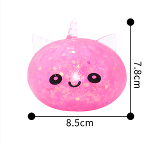 Jouet Squishy Licorne 8,5 cm, <span class=keywords><strong>2</strong></span> styles, Gel pailleté Malt/Lumière, Boîte de présentation de 12 pièces, Extensible, Anti-stress, Fidget, PU - Product Image 4