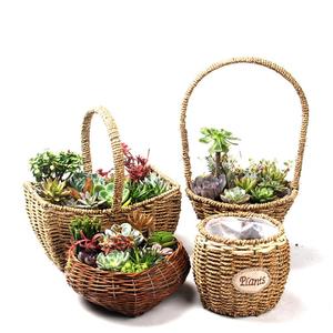 AAA351 Portable Home Decor conservazione <span class=keywords><strong>in</strong></span> <span class=keywords><strong>vimini</strong></span> vaso succulento decorazione fatta a mano contenitore per piante cesto di fiori di paglia - Product Image 1