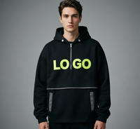 Sweat-shirt à capuche demi-zip 320g personnalisé avec logo, vente en gros, pour homme, style universitaire, 60% coton 40% polyester, coupe oversize