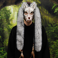 Masque de renard viking en fausse fourrure en gros, accessoire de costume de loup-garou, masque animalier pour Halloween, carnaval et fêtes à thème