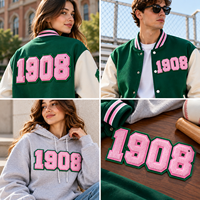Patchs personnalisés en chenille pour blousons, numéros universitaires, badges de sororité, serviettes roses, à coudre ou thermocollants pour vestes, sweats à capuche et chapeaux
