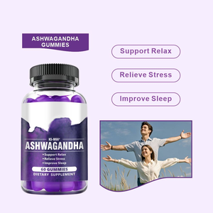 OEM/ODM Extraits naturels de plantes infusés à la vitamine D Ashwagandha Gummies pour adultes Relaxation et restauration Forme posologique Gummy - Product Image 3