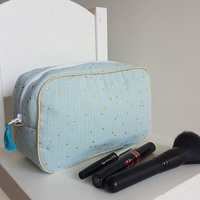 Benutzer definiertes Logo Luxus Gold Punkte Folie Doppel Baumwolle Gaze Toiletten artikel Make-up Tasche Kosmetik beutel