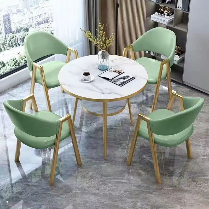 Table blanche + 4 chaises en cuir [vert]
