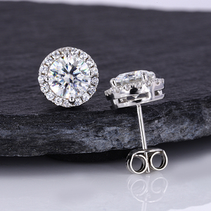 Starsgem Hot Sale 0.5ct Round And Halo Lab Diamond Earrings Fashion Design Lab Diamond 925 <b>Silver</b> <b>Stud</b> Earrings - Product Image 3